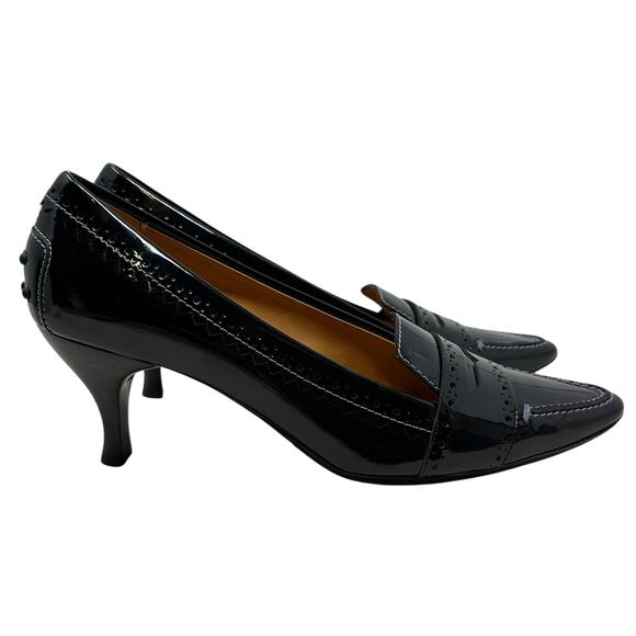 Tod's Pointed Toe Penny Loafer Pumps Heels Patent Leather Black Size US 9.5 - Picture 11 of 15